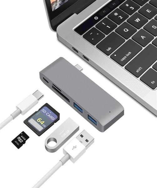 6 In 1 Dual USB Tip C Hub Adaptör Dongle Desteği USB 30 Hızlı Şarj PD Thunderbolt 3 SD TF Kart Okuyucu için