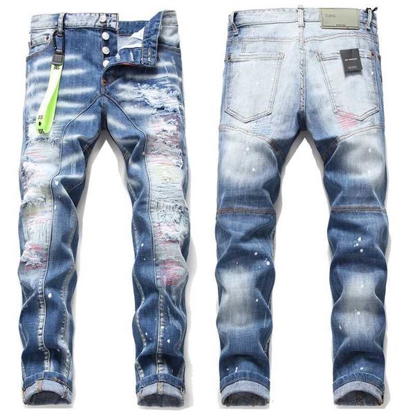 Herren Jeans Big Size 40 42 DSQ Men Jenas Denim Hosen Blau DSQ2 Coolguy Printed Stripe Hole Skinny Hosen schlanke DSQ2 -Jeans für Ehemann 047 J231222