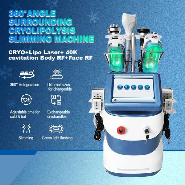 Горячая продажа кавитация RF Clomming Cryolipolysis Cryo 360 Жеролевидный детоксикация кожи расслабляет 7 в 1 массажере с липолазером