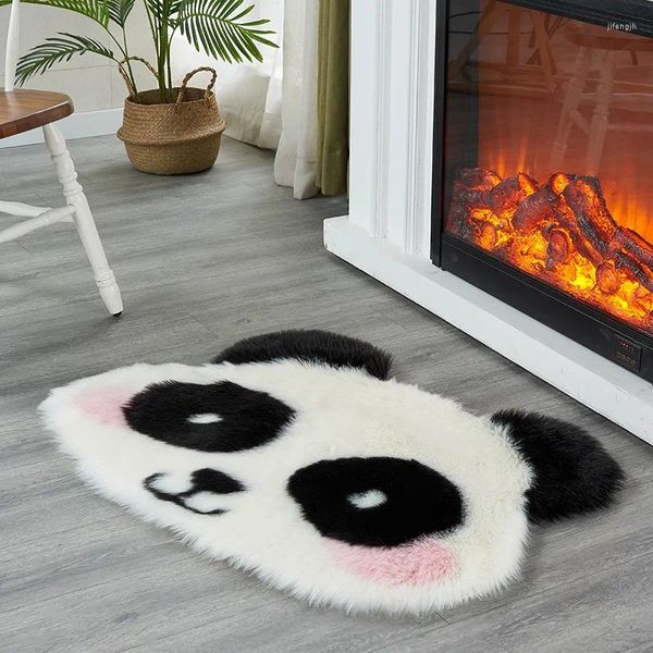 Tappeti carini panda in lana peluche moquette moquette imitazione morbida a forma animale tappeto camera da letto soggiorno tappetino per porte della casa decorazione