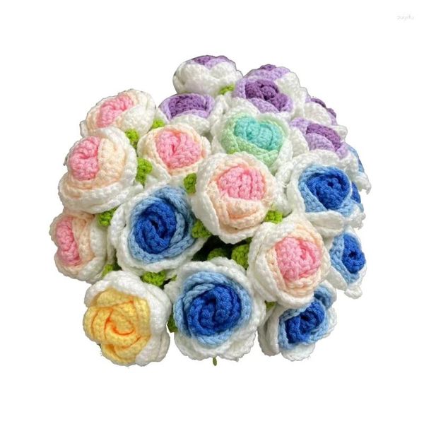 Dekorative Blumen Häkelte Rose Blume handgewebtes DIY Romantic Day präsentieren Dekoration für Kinder Mädchen Jungen Schlafzimmer