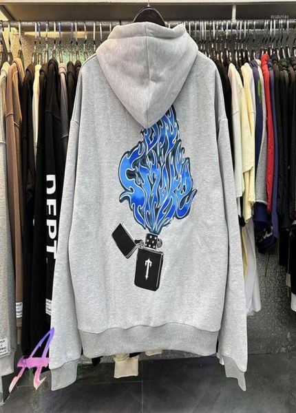 MEN039S Hoodies Herbst Winter Hoodie Leichter blau Flamme Druck Baumwoll Fleece Hoody Männer Frauen Kleidung 7111063