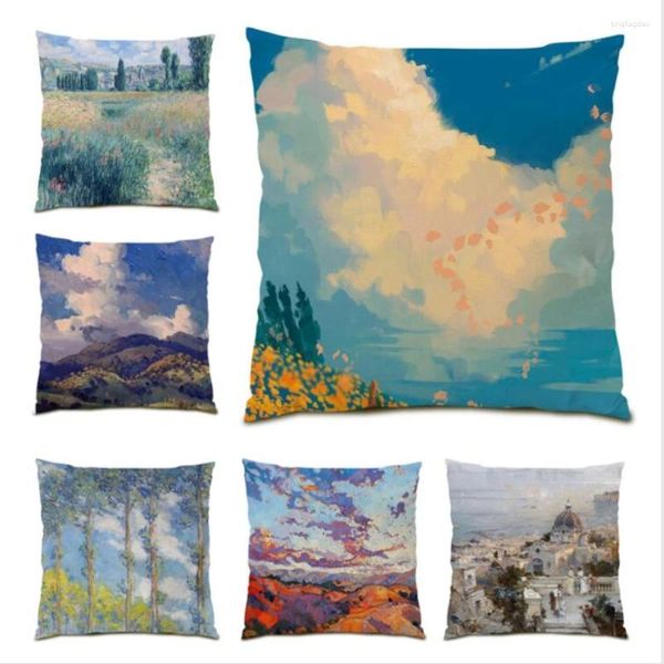 Pillow Square Cover Throw Abstract Living Sala Capas Flores Pintura a óleo 45x45 Paisagem E0055