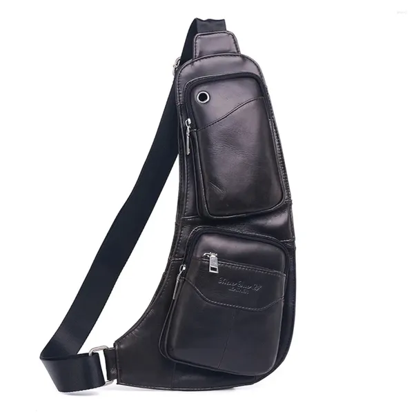 Mochila Mochila Men de couro genuíno Sling ombro Body Body Body Travel Rucksack Moda Fashion Real Casual Chave Male Mensageiro Baú