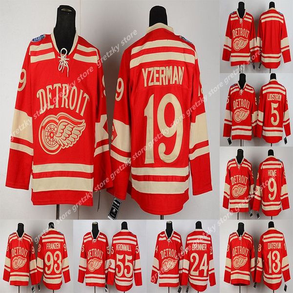 Clássicos de inverno Detroit Red Wings RBK Jerseys 8 Abdelkader 9 Howe 13 Datsyuk 19 Steve Yzerman 71 Dylan Larkin Custom Hockey Jersey