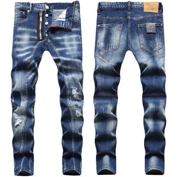 Jeans masculinos Grande tamanho 40 42 DSQ Men Jenas calça jeans azul dsq2 coolguy hole de faixa impressa calças magras slim dsq2 jeans para marido 091 j2312222