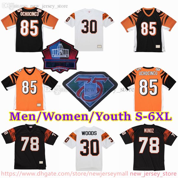 Özel S-6XL Gerileme 1967-1999 Futbol 7 Boomer Esion Jersey Stitch 69 Tim Krumrie 28 Corey Dillon 65 Max Montoya 20 Lemar Parrish 21 James Brooks Jim Makartı