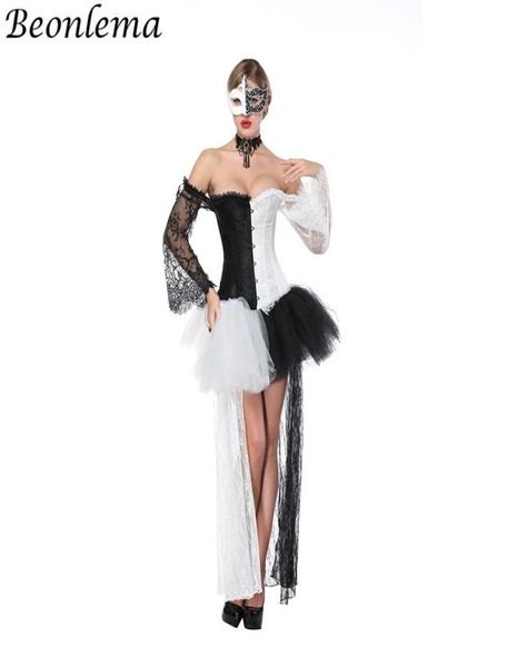 Beonlema Sexy Korsett Kleid transparente Spitze Langarm Korse Taille bustier schwarz weiß erwachsener tutu mesh rockkugel