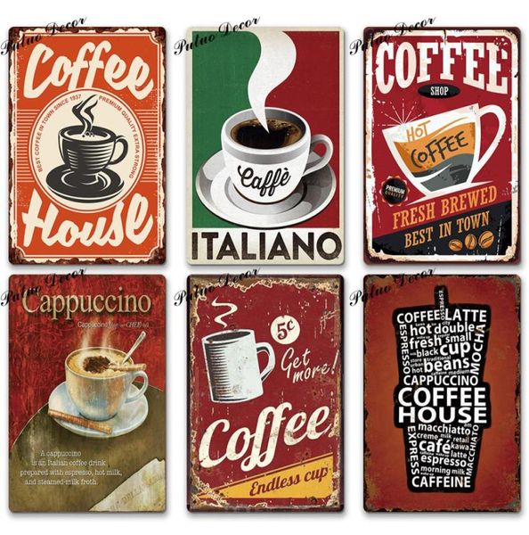 2021 Segno di stagno da caffè Vintage Metal Sign Plaque Cooktail Decor per negozio Coffee Bar Room Cafe Poster di metallo retrò ferro 4571294