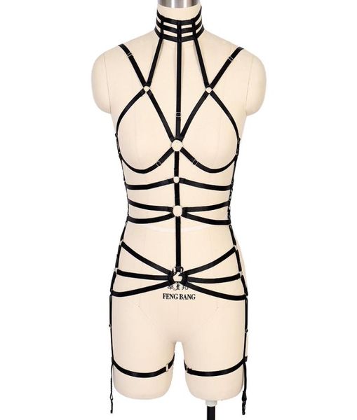 Schwarzes Gurtgürtel Set Gurt Top Punk Gothic Dessous Plus Size Elastic Bra Strumpfband Belt Body Cage Festival Nacht Frau Suspender5272918