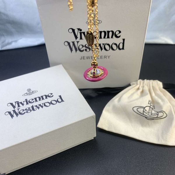 Tasarımcı Viviene Westwoods Vivienwestwood Orb Pembe Dünya Gezegen Kolye Batı İmparatoriçe Dowager Üç Boyutlu Gezegen Erik Kristal Top Kolye