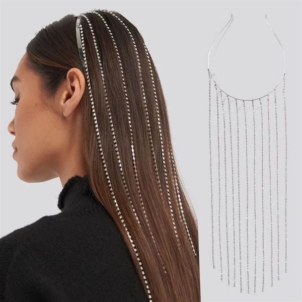 Rinstone pieno rino lungo la fascia di cristallo copricapo per le donne Bijoux Accessori per catena della testa a cerchio Bijoux Accessori per capelli per capelli JE250Q