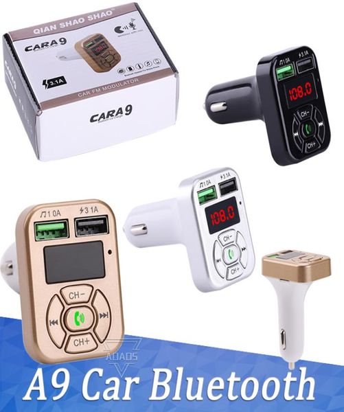 FM -Adapter A9 Bluetooth Car Ladegerät Sender mit Dual USB Adapter Hand MP3 Player Support TF -Karte für iPhone Samsung Unive3791640