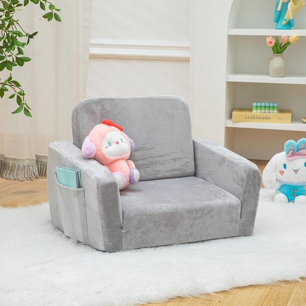 Baby- und Kleinkindsofa, faltbare 2-in 1-Kleinkind-Sofa-Bett, das Cabrio-Sofa für Kinder an Jungen und Mädchen mit Doppeltaschen herausziehen