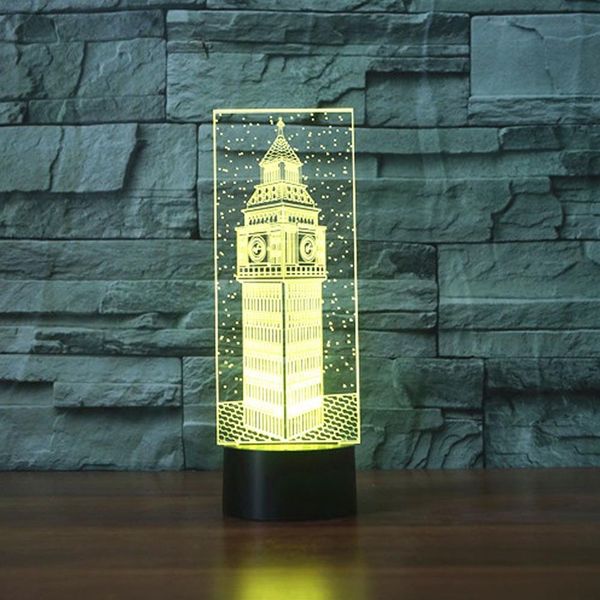 Big Ben 3d Desk Lampe Geschenk Acryl Nachtlicht LED LEGING FÜNFEKTE EREBORTE FORSCHUNG 7 Farbwechsel Haushalt Hauszubehör234d