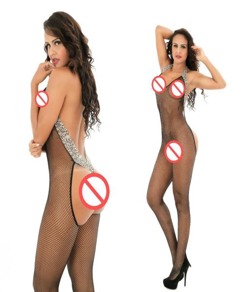 Sexy Kostüme krottelfreier Leoparden gedruckter Halfter Frauen039s BodyStocking Mesh Bodysocks Netz Dessous Fishnet Bodysuit Nachtwäsche E4497507