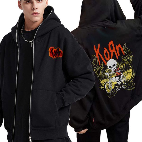 Korn Rock Band World Tour Full Reißverschluss Jacke Metal Music Herren Reißverschluss Sweatshirts Übergroße Hip Hop Streetwear Hoodies Y2K Kleidung