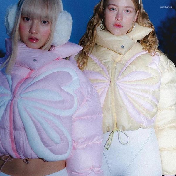 Kadın Trençkotları Sonbahar ve Kış Moda Kelebek Pamuk Ceket Ekleme Renk Çarpışma Tasarımı Yüksek Yakalı Kısa Ekmek Giysileri