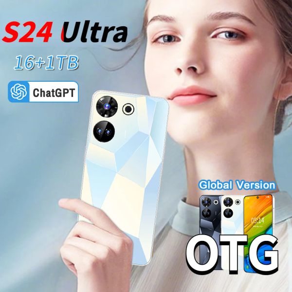 Original s24ultra 5g telefone 7.3 hd 16gb + 1tb 8000mah 108mp rosto desbloquear cartão duplo smartphone10 núcleo snapdragon 8 gen2 nfc turista