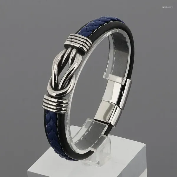 Braccialetti di collegamento 210 Transito da 12 mm che circondano 8 acciaio inossidabile per il fascino in pelle da uomo gioielli in pelle nero/blu/marrone