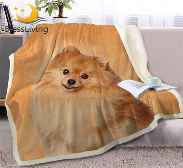 Bless -Living Pomeranian Throw Blanket 3D Sherpa Fleece Bedet Cama de cães de cachorro Plexhed Bedding Brown Bedding 150x200cm 201108156807