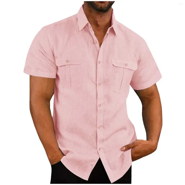 Camisas casuais masculinas linho de manga curta de camisa de colarinho de colarinho de colarinho de verão Top Top Top para homens y2k tops pano