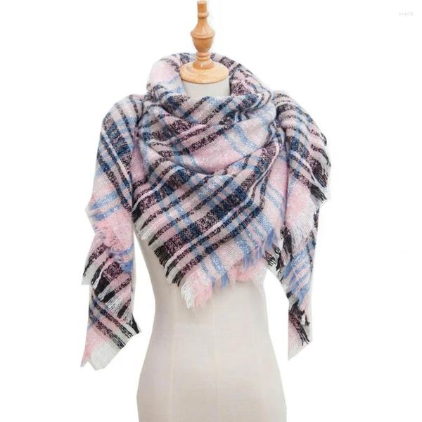 SCARPE IL TRIANGLE PLAID SCARF SCAWL STAMPARE FRINGE PER DONNE WIGHT WIGH COOL COLORE CALDO CALCA