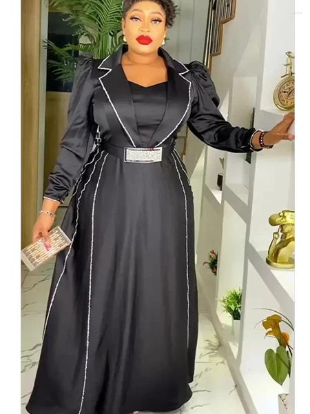 Ethnische Kleidung plus Größe Afrikanischer Partykleid für Frauen elegante Hochzeit Abendkleider 2024 Mode Satin Maxi Langes Truthahn