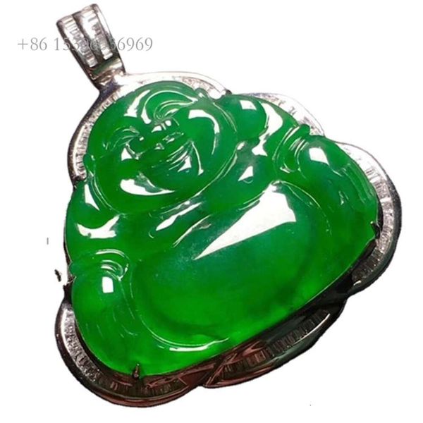 Toptan Sgarit Değerli Taş İnce Özel Green Burma Buddha Kolye Yeşim Jade Mücevher Gerçek Altın