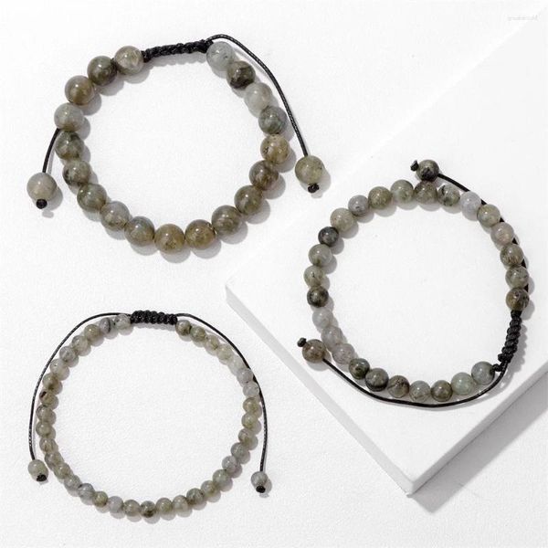 Strand 3pcs/set Bracciale in pietra Labradorite naturale 4 6 8 mm perle intrecciate braccialette intrecciate per donne braccialetti a corda regolabili fatti a mano