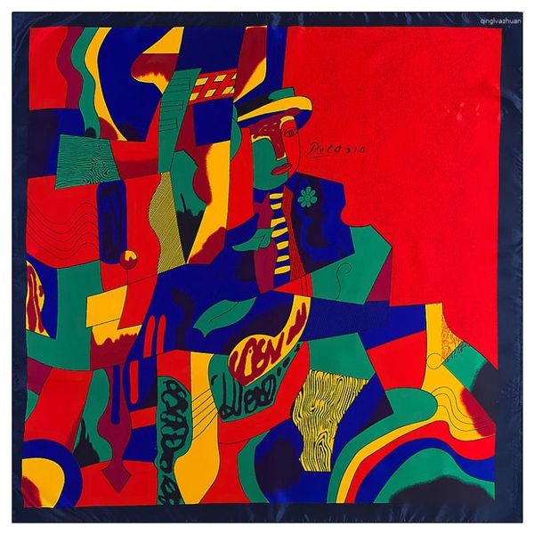 Schals Europa 2023 90 cm Spring Klassiker Picasso Geometrisches Ölgemälde Frauen Polyester Seidenzubehör großer quadratischer Schalkopf