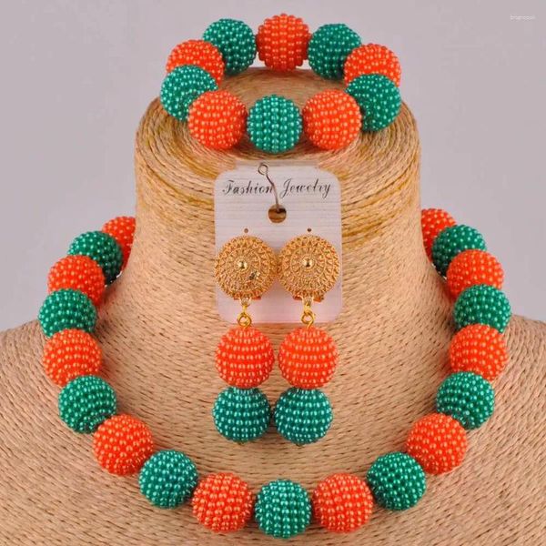 Orecchini di collana set Army Green Orange African Perle Gioielli Costume da donna