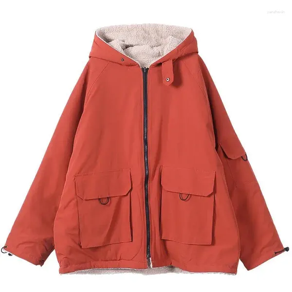 Jackets femininos outono e com capuz de inverno mais lã de algodão 2023 casual casual casacos coreanos mulheres mulheres