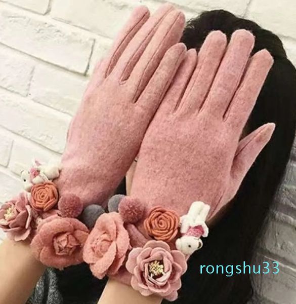 Luvas de qualidade inverno para a marca clássica Camellia Touch Screen Feminino Mittens grossa dirigindo