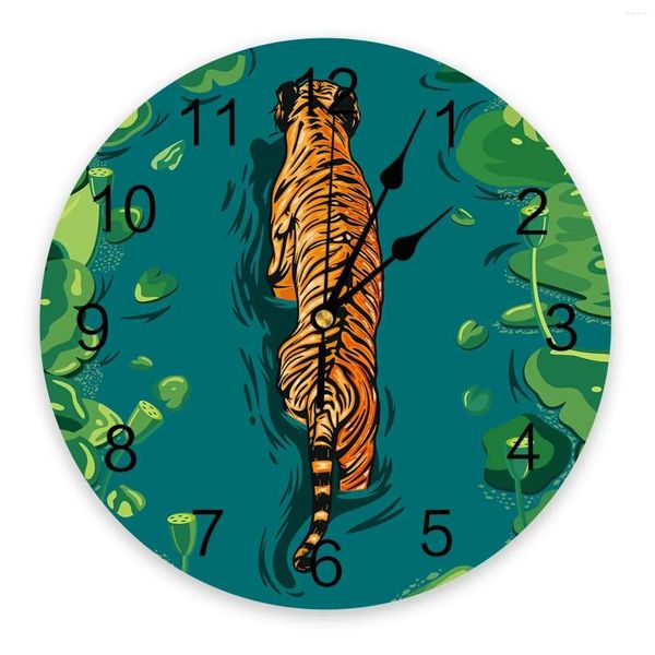 Orologi da parete Loto Leaf Acqua Surface Tiger Orologio per decorazione per la casa moderna Teen Room Living Agosanga Tavolo da orologio sospeso