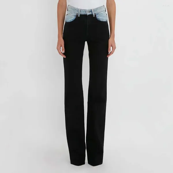 Frauen Jeans 2024 Frühlings Sommer Y2K Spleißfarbe Kollision High Taille Mode Casual Schattenbaumwolle Straight Hosen