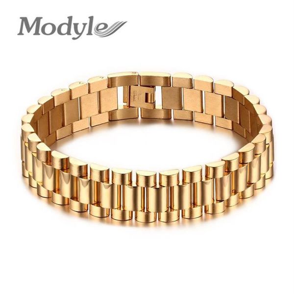 Modyle Erkekler Bilezik Altın Renk 22cm Tıknaz Zincir Bilezikler Bangles Paslanmaz Çelik Erkek Takı Hediye C19041703258F