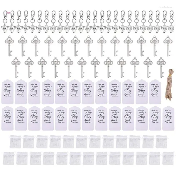 Parti Favor Anahtar şeklindeki şişe açıcı anahtarlık organze-torna kağıt etiketleri- Düğün Bebek Duş Hediyelik Eşya-Anahtarlık Hediyesi için Set