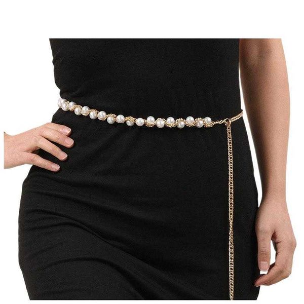 Cinture cinture da donna cintura a catena perle perle nere bianche nappa in vita sottile in metallo oro regolabile in metallo yogl