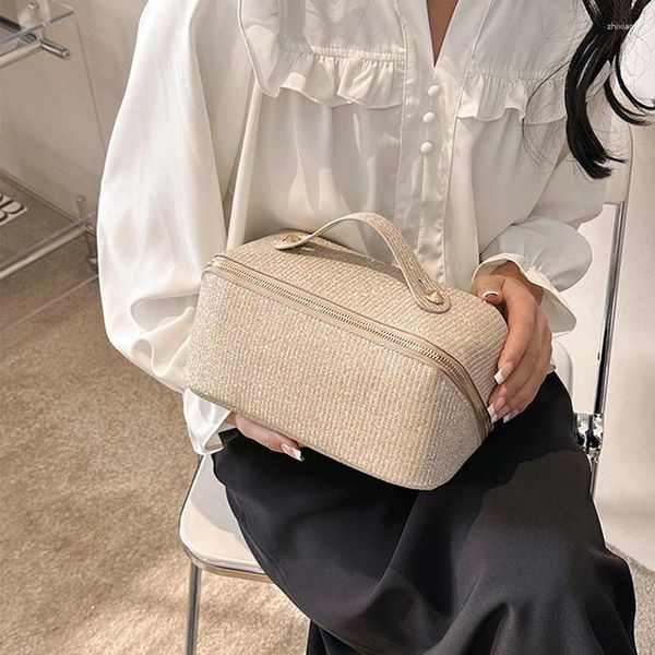Sacchetti cosmetici donne borse per trucco di grande capacità pusticolo da viaggio per paillettes in pelle per pailletteri da viaggio organizzatore portatile