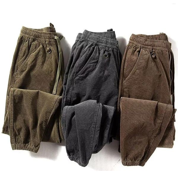 Calça de calça masculina calça de carga para homens 2024 bolsos múltiplos casuais Cuffs elásticos finos da cintura elástica da cintura elástica