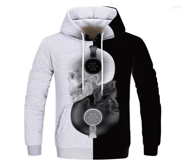 Men039s capuzes Men039s Sweatshirts Capuz de manga longa meio preto branco Cool Skull Hoddies Men tatchwork Sweatshirt MA1261921