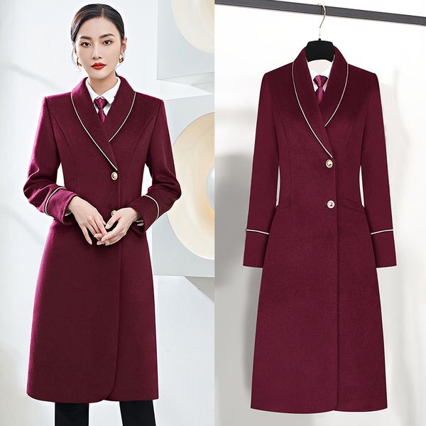 Ocupação Corete de lã Coat de inverno feminino algodão de algodão longa comissária de bordo uniforme Propriedade aérea da recepção do trabalho de aeromoça