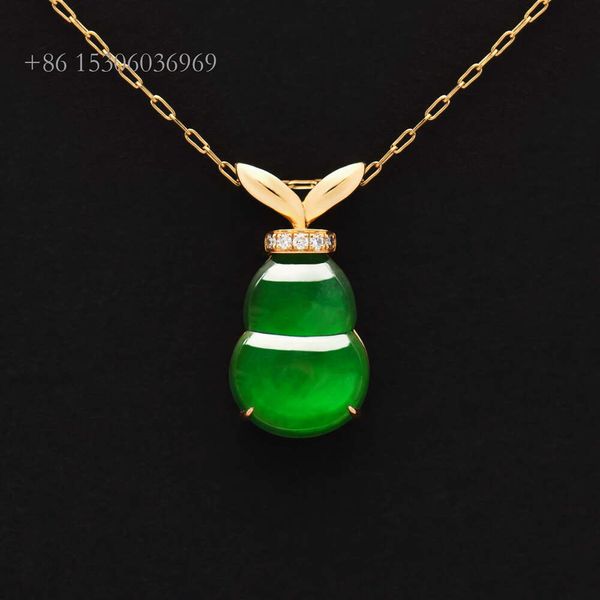 Lucky Natural Jade White Gold Diamond Diamante agradável Casos verdes Green Jadeite Cucurbit Pingente Charms