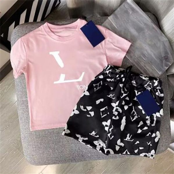 Roupas de verão conjuntos de casaco Boys T-shirt desenho animado estampa de animais designer infantil roupas de casaco infantil girl esportes de duas peças calças de manga curta de duas peças 2-14 anos