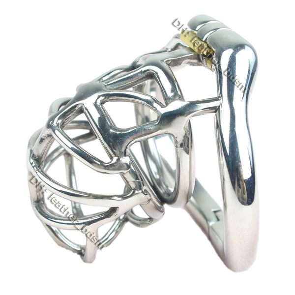 Dispositivo de castidade masculina com anel de base curva flexível aço inoxidável com gaiola de gabinete de bloqueio para homens Toys íntimos sexo