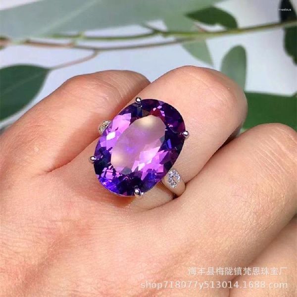 Ringos de cluster Brasil 12 kt Amethyst natural 925 Anel de prata esterlina Conjunto com zircão Crystal Transparent Fire Color Good Yan