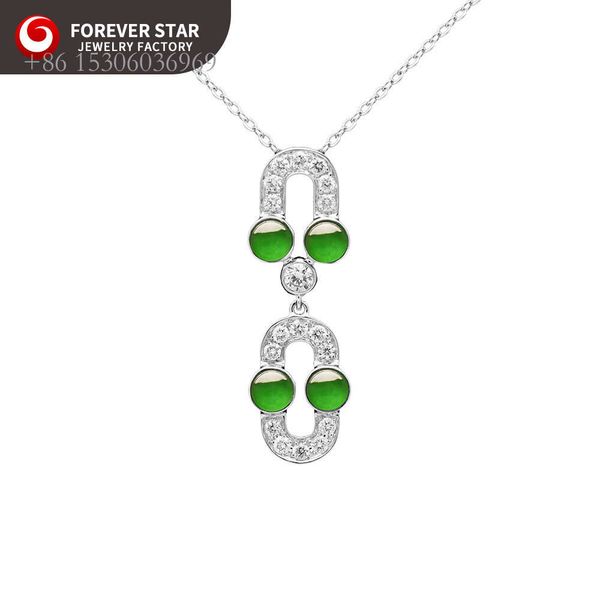 Forever Star White Gold Natural Diamant transparent eisiges grünes Modestil Jadeit Sets Schmuck