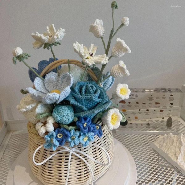 Hochzeitsblumen blauer Eisberg künstliche Stoffnadel Brautjungfer Bouquet Mariage Strickblum Handgewebt für Liebhaber