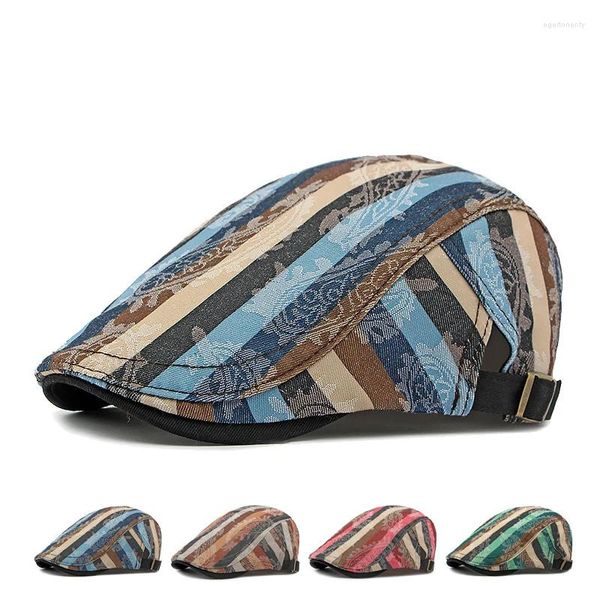 Boinas 2024 Ethnic Style Cotton Men Women Caps Stripe Baret Boina Hombre Beret Casquette Plate para a frente Painter Chapéus 56-60cm